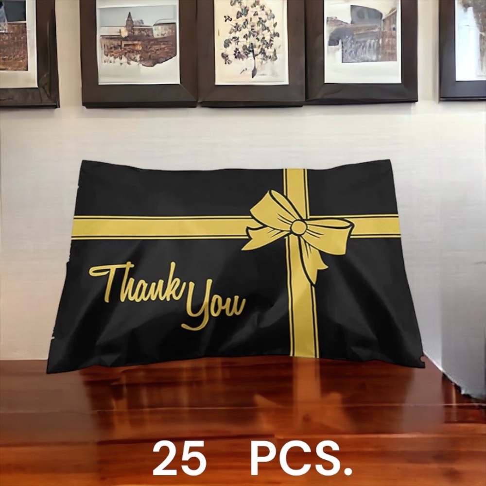 25 10X13 Poly Mailers Thank You Gold Ribbon, Shipping Envelopes PRICE IS FIRM - Picture 2 of 5